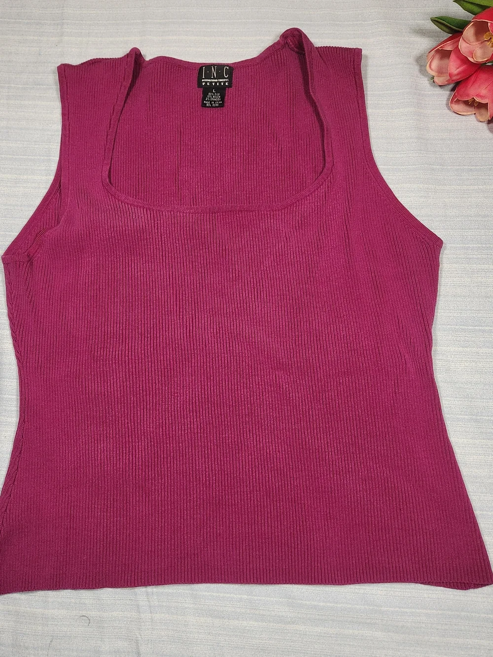 INC International Concepts Petite Silk Blend Ribbed Knit Tank Top - Sz. PL- Mage